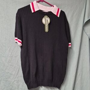 Mens Boys Oxknitstore 60's & 70's Retro Style Black Short Sleeve Sweater 2xl